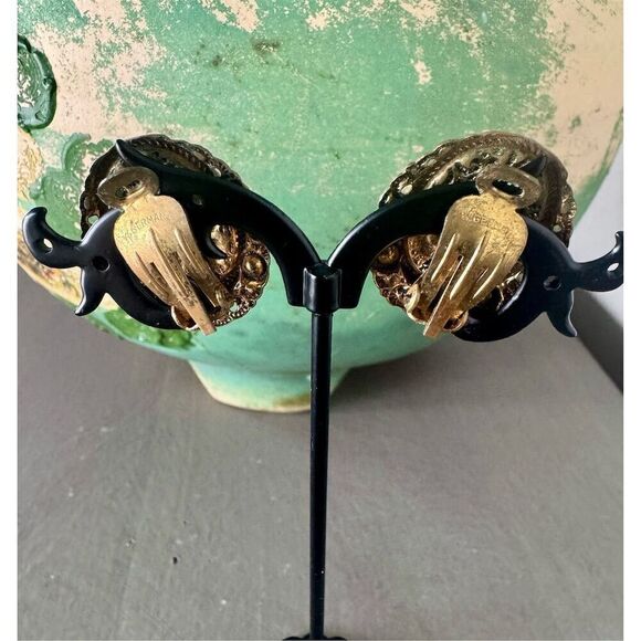 Vintage Brown Tortoise Glass Rhinestone Armlet West Germany - Picture 3 of 4